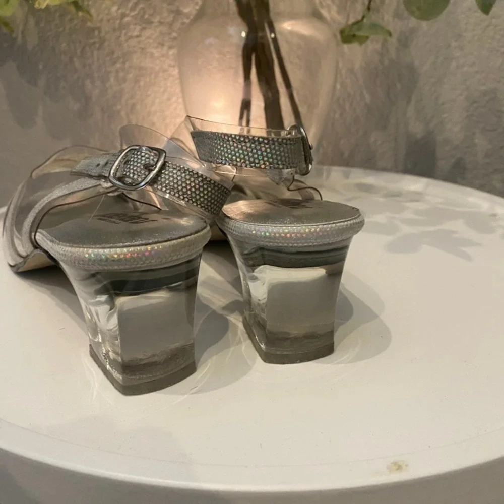 Vtg California Magdesians Silver & Clear Lucite Heels Slingback Cinderella 9